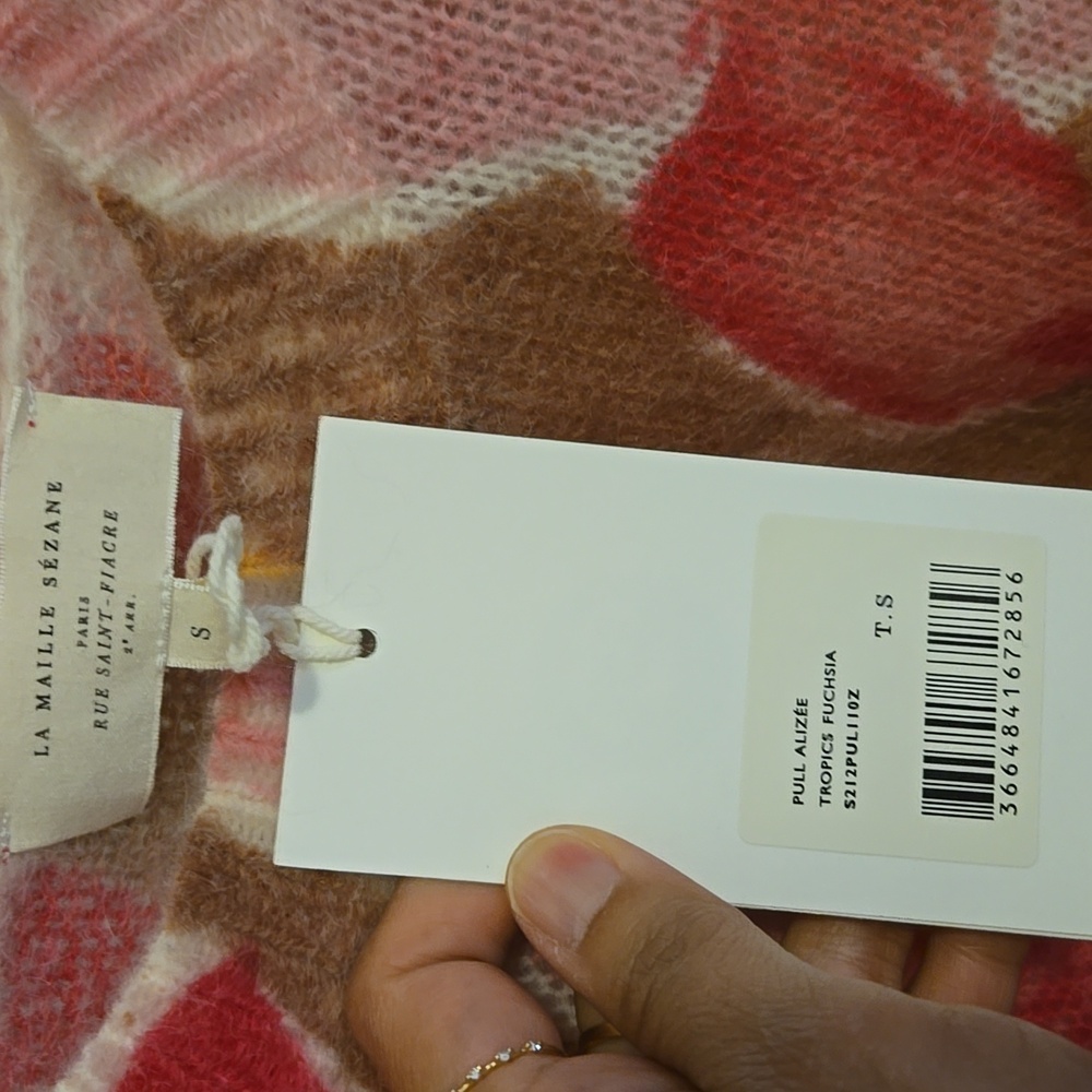 Sezane Alizee Wool/ Kid Mohair Pink and Tan Sweater - Picture 7 of 10